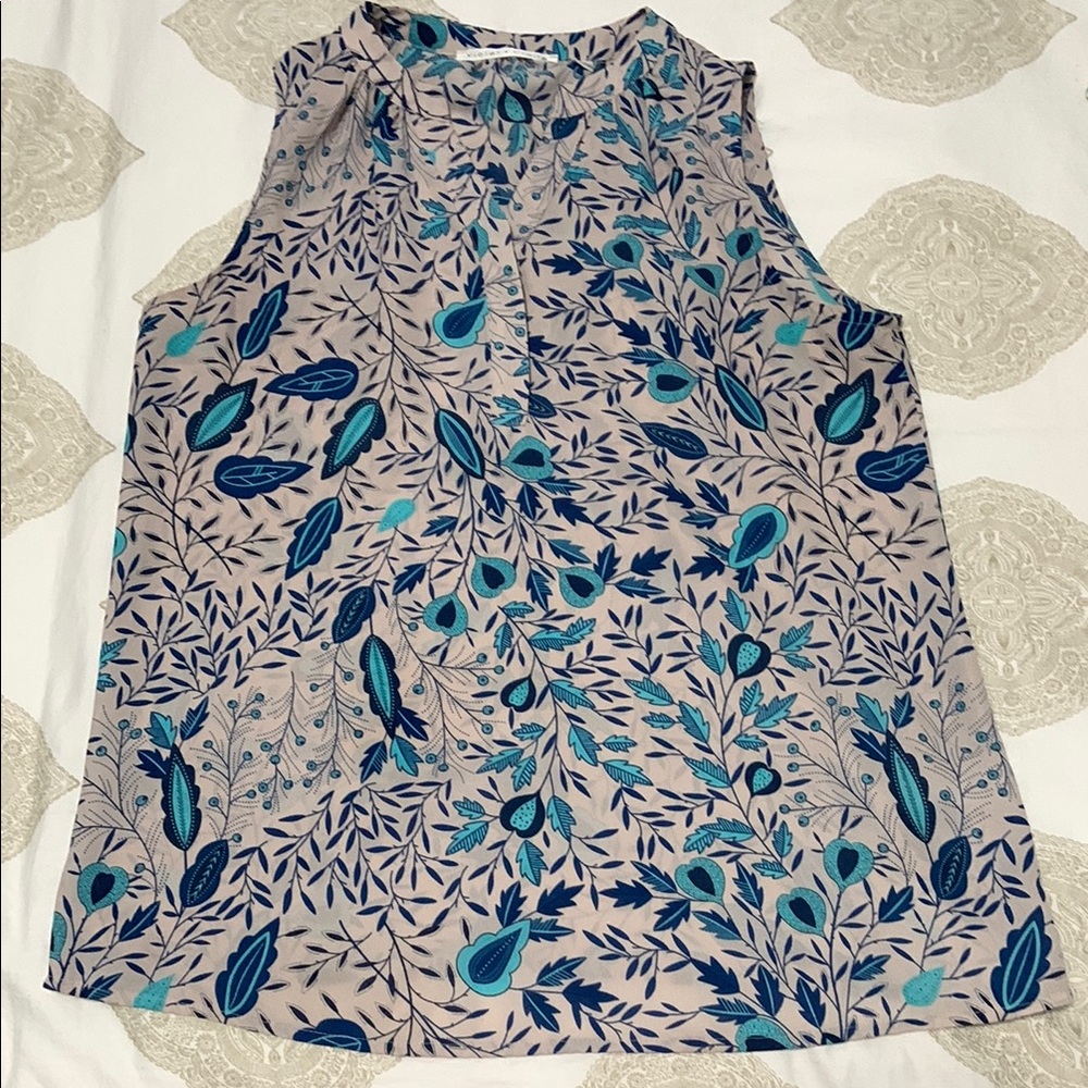 Floral Sleeveless Top - Blue, Aqua and Light Pink